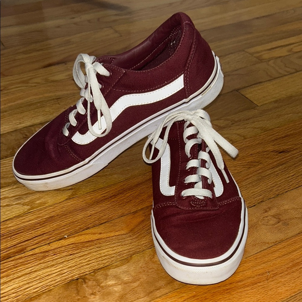 Vans Burgundy and White Sneakers
